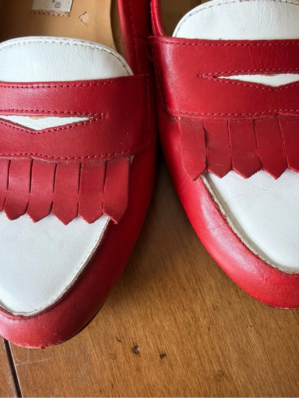 Etienne Aigner Red and White Leather Loafers